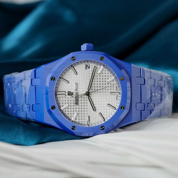 Đồng hồ Audemars Piguet Royal Oak 15500 Replica 11 vỏ gốm xanh mặt trắng xưởng APS 41mm (2)
