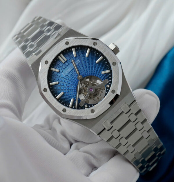 Đồng hồ Audemars Piguet Royal Oak Tourbillon Replica 11 mặt xanh dây kim loại 41mm (2)