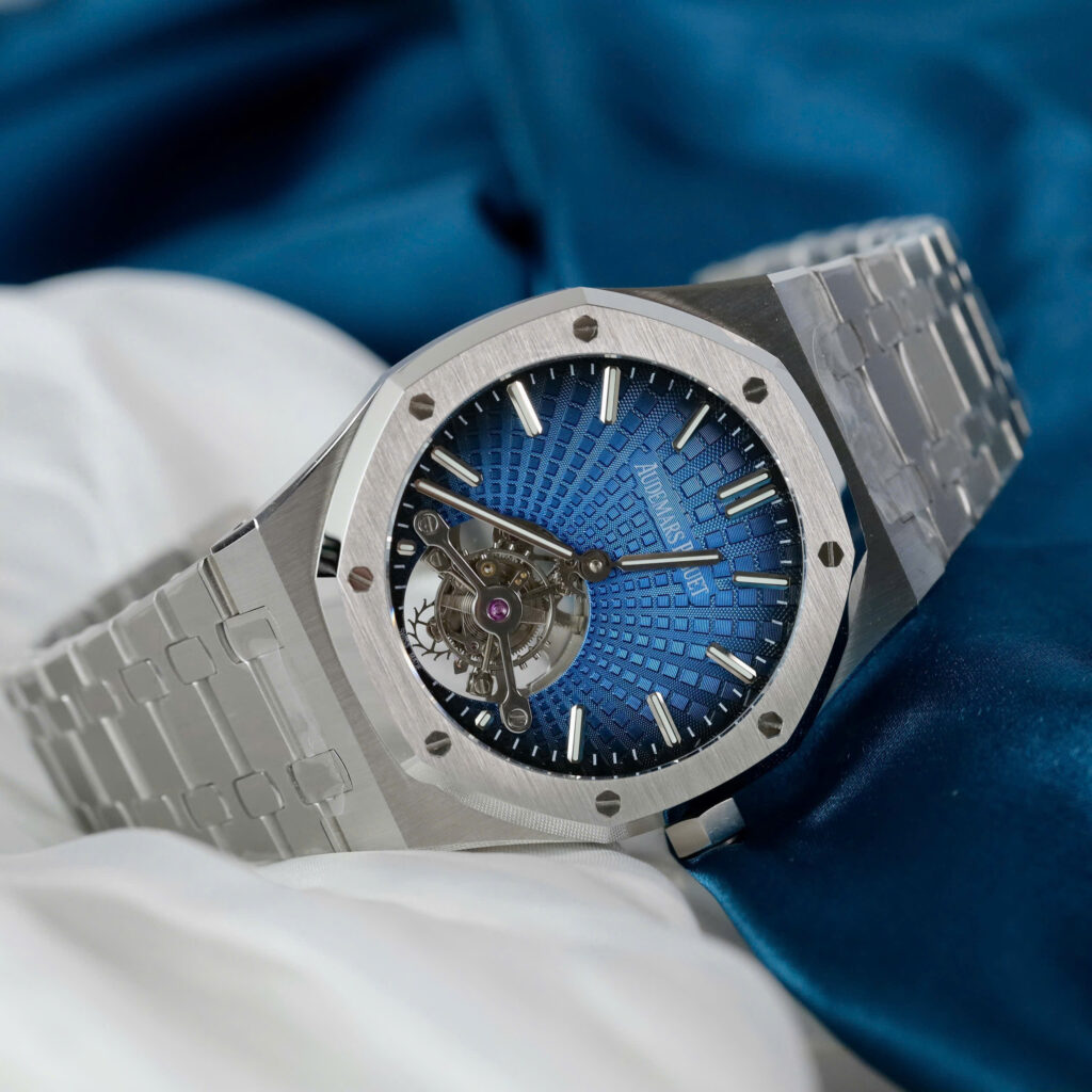 Đồng hồ Audemars Piguet Royal Oak Tourbillon Replica 11 mặt xanh dây kim loại 41mm (2)