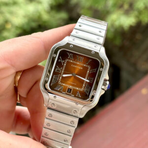 Đồng hồ Cartier Santos nam mặt chocolate máy cơ Nhật Fake cao cấp 40mm