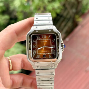 Đồng hồ Cartier Santos nam mặt chocolate máy cơ Nhật Fake cao cấp 40mm