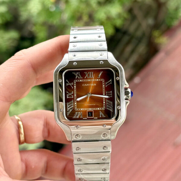 Đồng hồ Cartier Santos nam mặt chocolate máy cơ Nhật Fake cao cấp 40mm