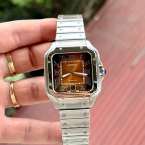 Đồng hồ Cartier Santos nam mặt chocolate máy cơ Nhật Fake cao cấp 40mm