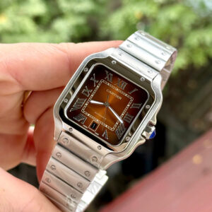 Đồng hồ Cartier Santos nam mặt chocolate máy cơ Nhật Fake cao cấp 40mm