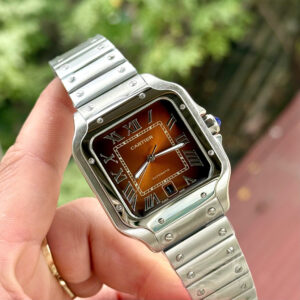 Đồng hồ Cartier Santos nam mặt chocolate máy cơ Nhật Fake cao cấp 40mm