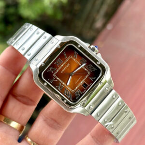 Đồng hồ Cartier Santos nam mặt chocolate máy cơ Nhật Fake cao cấp 40mm