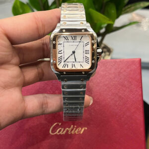 Đồng hồ Cartier Santos nữ dây kim loại demi vàng fake cao cấp 35mm