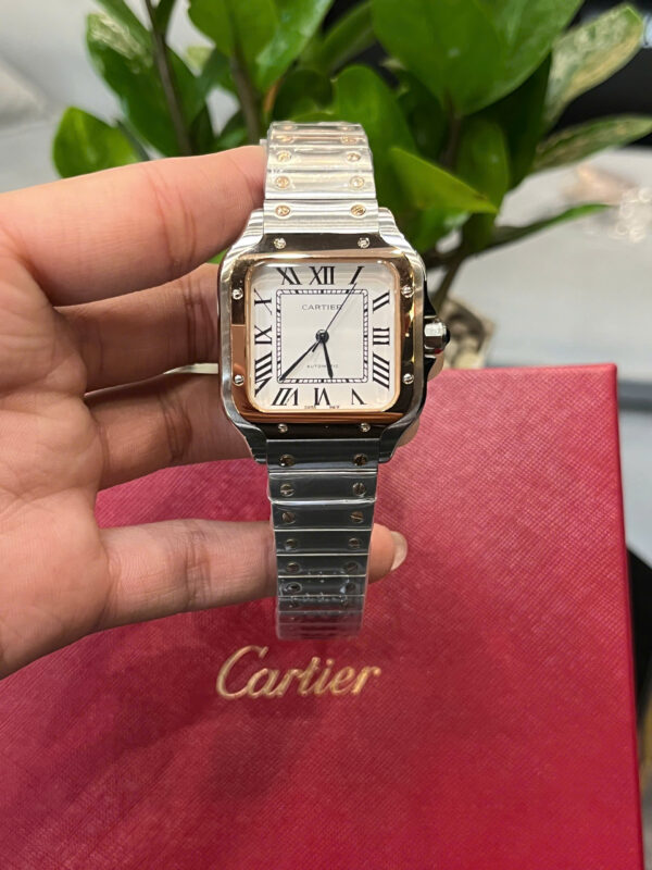 Đồng hồ Cartier Santos nữ dây kim loại demi vàng fake cao cấp 35mm