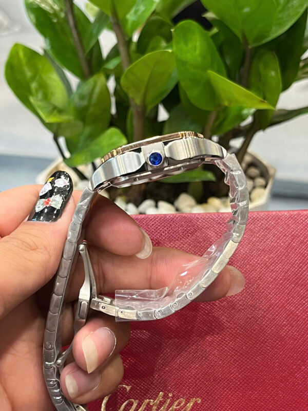 Đồng hồ Cartier Santos nữ dây kim loại demi vàng fake cao cấp 35mm