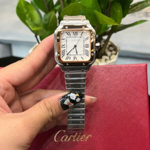 Đồng hồ Cartier Santos nữ dây kim loại demi vàng fake cao cấp 35mm