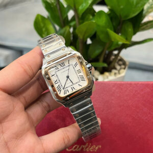 Đồng hồ Cartier Santos nữ dây kim loại demi vàng fake cao cấp 35mm