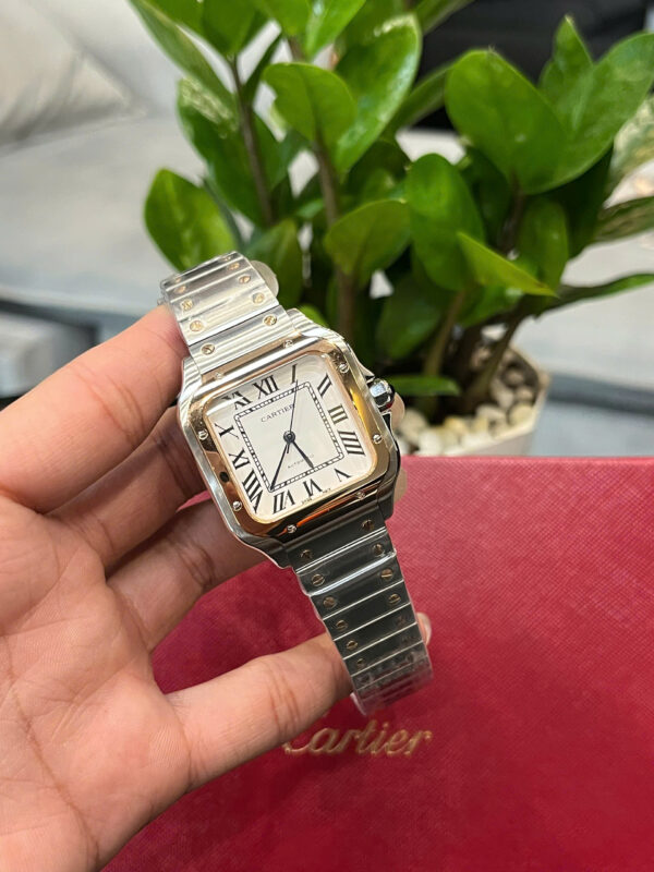 Đồng hồ Cartier Santos nữ dây kim loại demi vàng fake cao cấp 35mm
