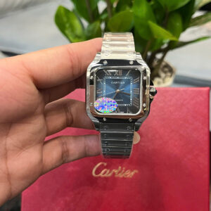 Đồng hồ Cartier Santos nữ dây kim loại mặt xanh blue fake cao cấp 35mm