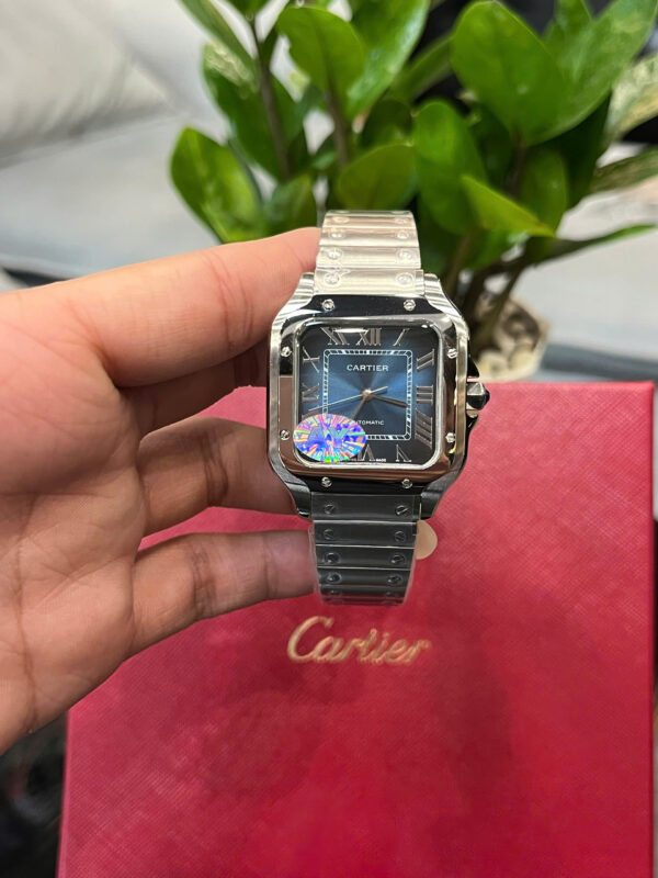Đồng hồ Cartier Santos nữ dây kim loại mặt xanh blue fake cao cấp 35mm