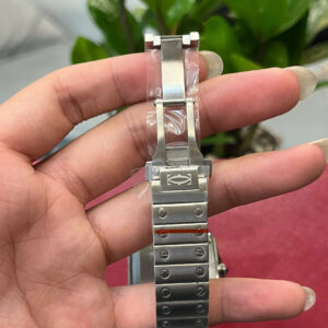 Đồng hồ Cartier Santos nữ dây kim loại mặt xanh blue fake cao cấp 35mm