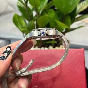Đồng hồ Cartier Santos nữ dây kim loại mặt xanh blue fake cao cấp 35mm