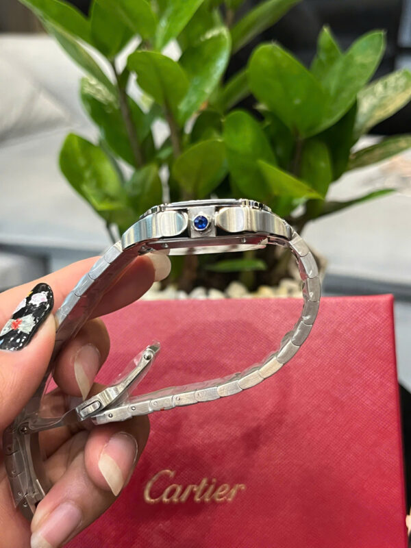 Đồng hồ Cartier Santos nữ dây kim loại mặt xanh blue fake cao cấp 35mm
