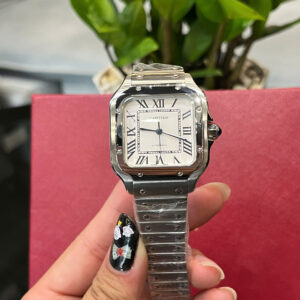Đồng hồ Cartier Santos nữ dây kim loại máy cơ nhật giá rẻ fake cao cấp 35mm
