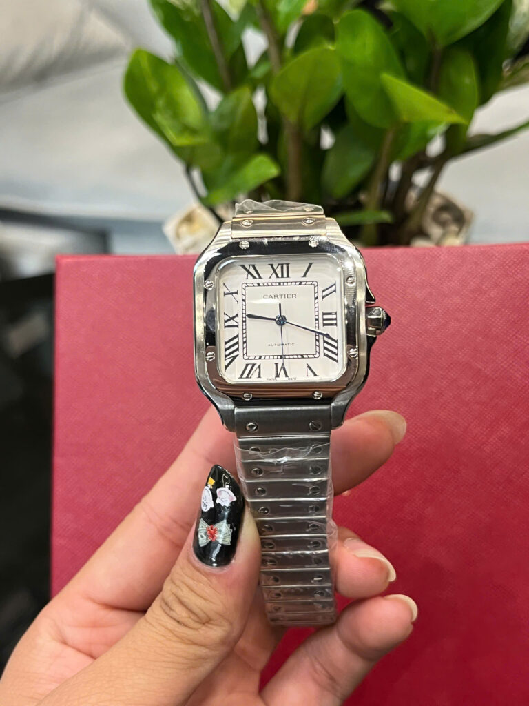 Đồng hồ Cartier Santos nữ dây kim loại máy cơ nhật giá rẻ fake cao cấp 35mm