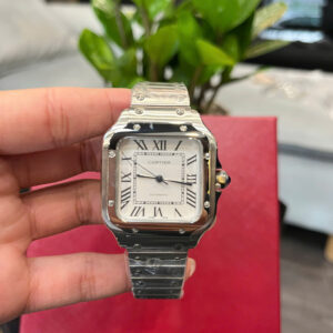 Đồng hồ Cartier Santos nữ dây kim loại máy cơ nhật giá rẻ fake cao cấp 35mm