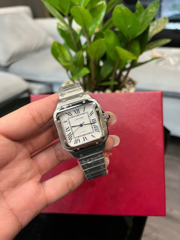 Đồng hồ Cartier Santos nữ dây kim loại máy cơ nhật giá rẻ fake cao cấp 35mm
