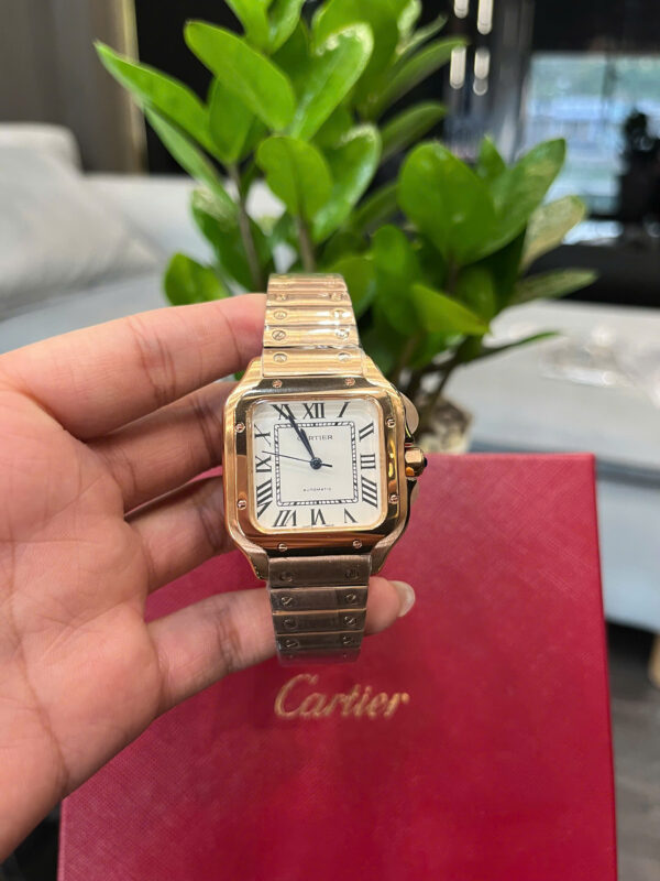 Đồng hồ Cartier Santos nữ dây kim loại vàng hồng rep cao cấp 35mm