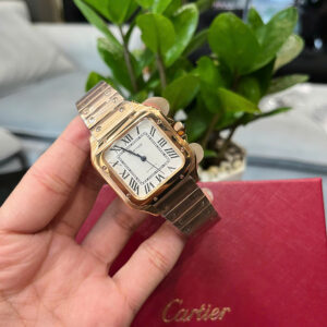 Đồng hồ Cartier Santos nữ dây kim loại vàng hồng rep cao cấp 35mm
