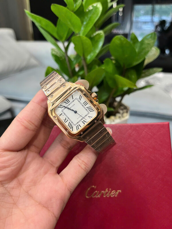 Đồng hồ Cartier Santos nữ dây kim loại vàng hồng rep cao cấp 35mm