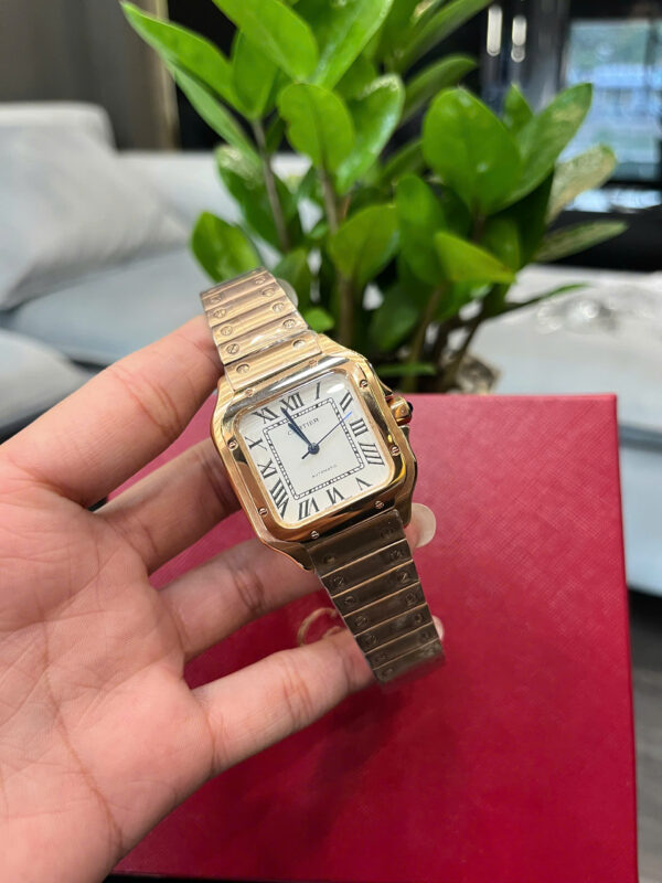 Đồng hồ Cartier Santos nữ dây kim loại vàng hồng rep cao cấp 35mm