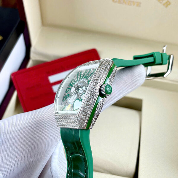 Đồng hồ Franck Muller V32 nữ xanh green đính full đá mặt trái tim fake cao cấp 36mm