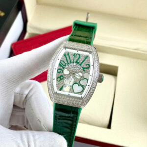 Đồng hồ Franck Muller V32 nữ xanh green đính full đá mặt trái tim fake cao cấp 36mm