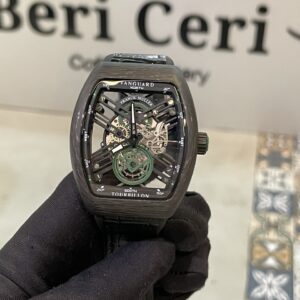 Đồng hồ Franck Muller V45 nam lộ cơ vỏ carbon siêu nhẹ xanh green fake11 45mm