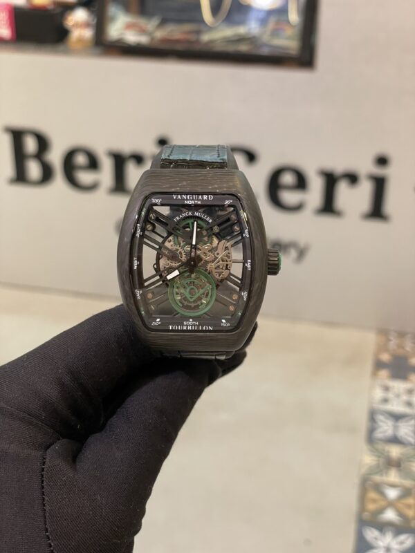 Đồng hồ Franck Muller V45 nam lộ cơ vỏ carbon siêu nhẹ xanh green fake11 45mm