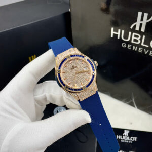 Đồng hồ Hublot Classic Fusion nữ dây cao su đính full đá fake cao cấp 34mm