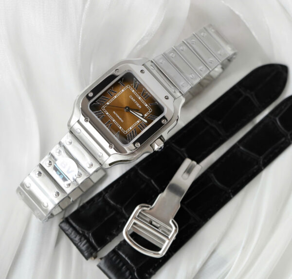 Đồng hồ Cartier Santos Rep 11 cao cấp nữ mặt nâu nhà máy BV 35 (2)