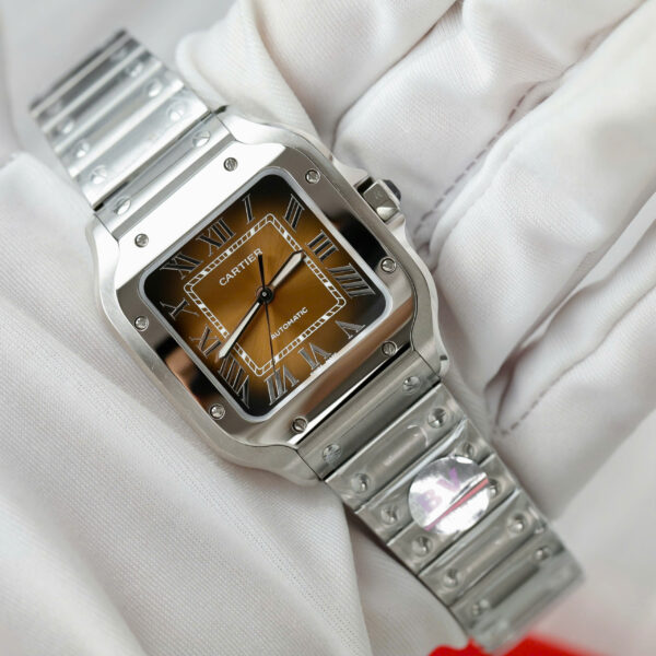 Đồng hồ Cartier Santos Rep 11 cao cấp nữ mặt nâu nhà máy BV 35 (2)