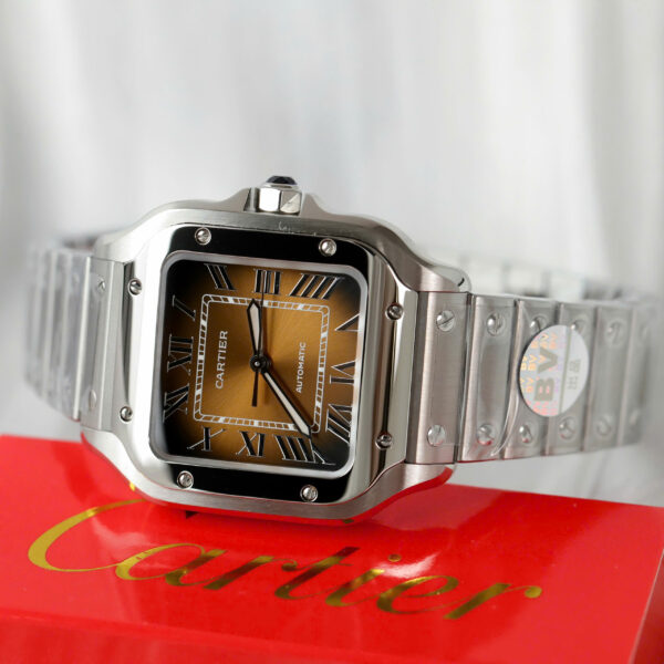 Đồng hồ Cartier Santos Rep 11 cao cấp nữ mặt nâu nhà máy BV 35 (2)
