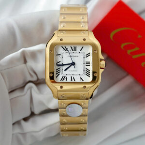 Đồng hồ Cartier Santos Rep 11 nữ mạ vàng mặt trắng nhà máy BV 35 (2)