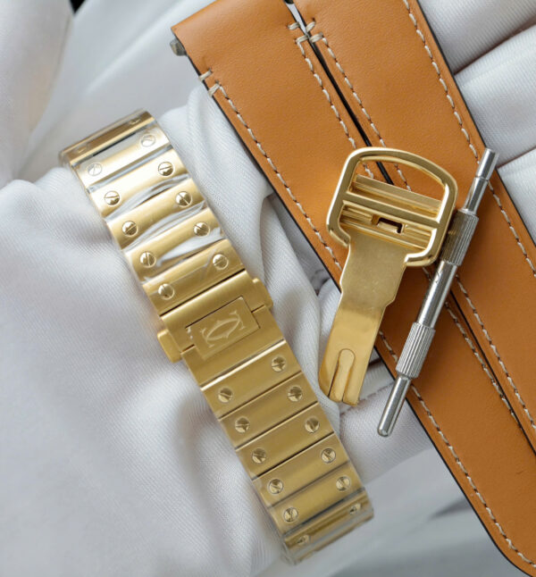 Đồng hồ Cartier Santos Rep 11 nữ mạ vàng mặt trắng nhà máy BV 35 (2)