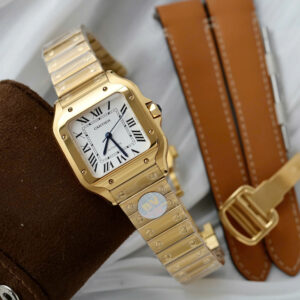 Đồng hồ Cartier Santos Rep 11 nữ mạ vàng mặt trắng nhà máy BV 35 (2)
