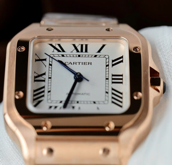 Đồng hồ Cartier Santos Replica 11 nữ mạ vàng hồng mặt trắng nhà máy BV 35 (2)