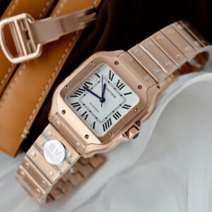 Đồng hồ Cartier Santos Replica 11 nữ mạ vàng hồng mặt trắng nhà máy BV 35 (2)