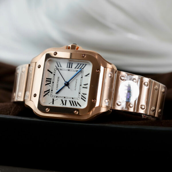 Đồng hồ Cartier Santos Replica 11 nữ mạ vàng hồng mặt trắng nhà máy BV 35 (2)