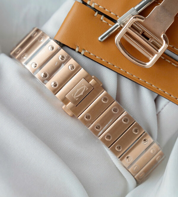 Đồng hồ Cartier Santos Replica 11 nữ mạ vàng hồng mặt trắng nhà máy BV 35 (2)