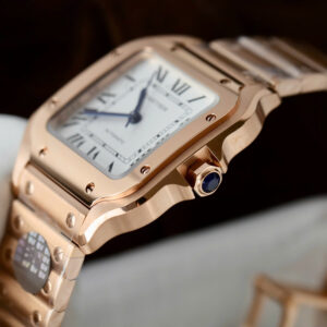 Đồng hồ Cartier Santos Replica 11 nữ mạ vàng hồng mặt trắng nhà máy BV 35 (2)