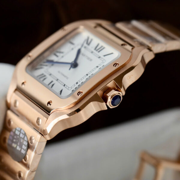 Đồng hồ Cartier Santos Replica 11 nữ mạ vàng hồng mặt trắng nhà máy BV 35 (2)