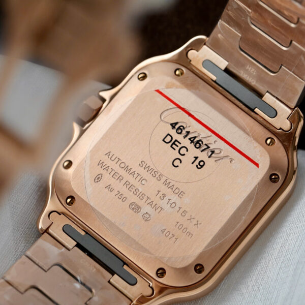 Đồng hồ Cartier Santos Replica 11 nữ mạ vàng hồng mặt trắng nhà máy BV 35 (2)