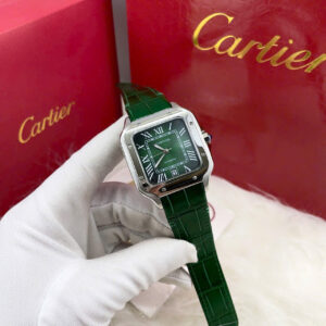 Đồng hồ Cartier Santos nam dây da mặt xanh green Fake giá rẻ 40mm
