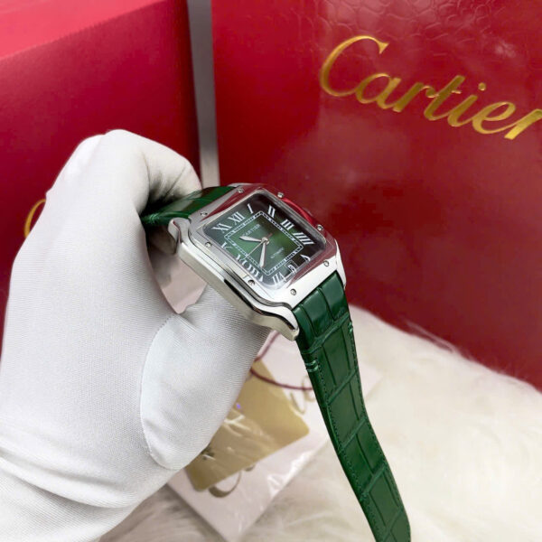 Đồng hồ Cartier Santos nam dây da mặt xanh green Fake giá rẻ 40mm