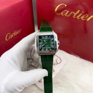 Đồng hồ Cartier Santos nam dây da mặt xanh green Fake giá rẻ 40mm